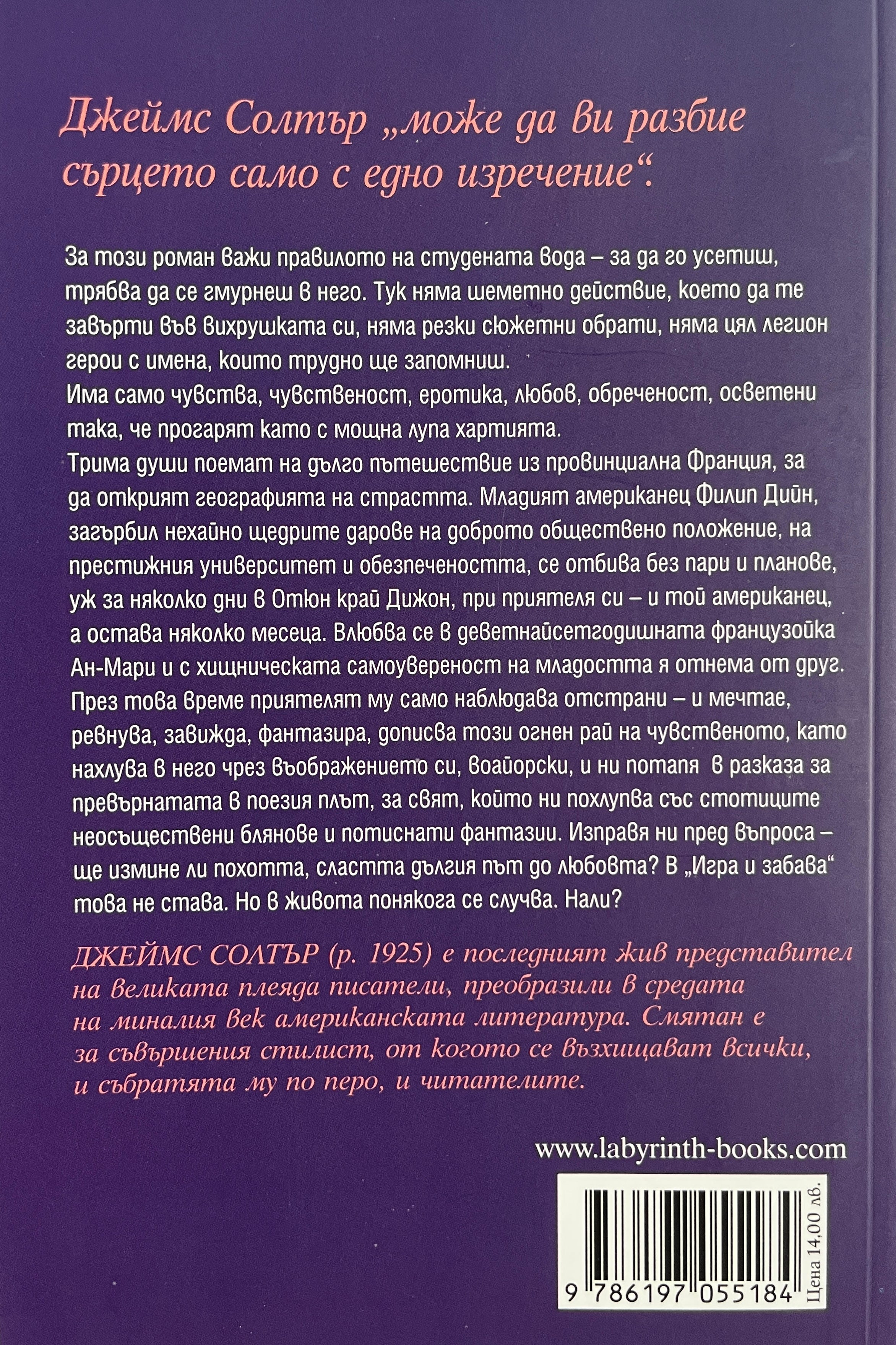 Игра и забава - Джеймс Солтър - задна корица